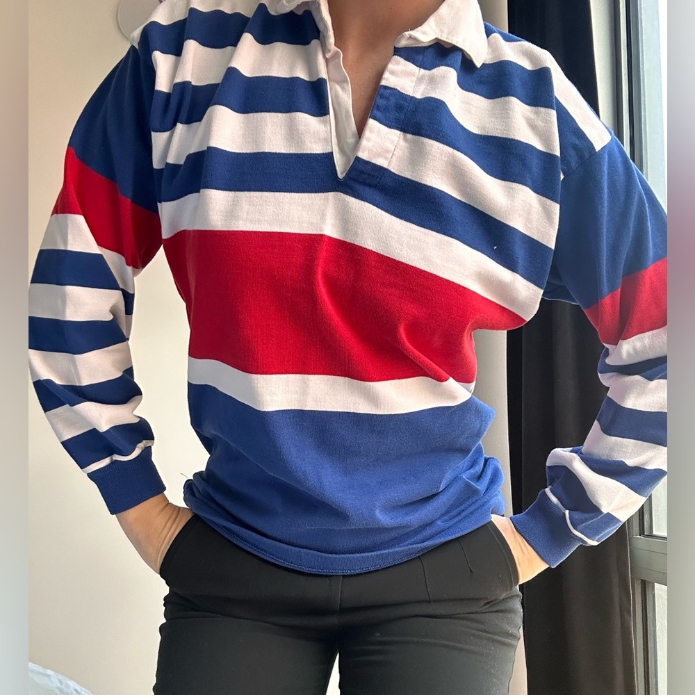 Vintage Striped Red, White, and Blue Rugby polo Shirt M